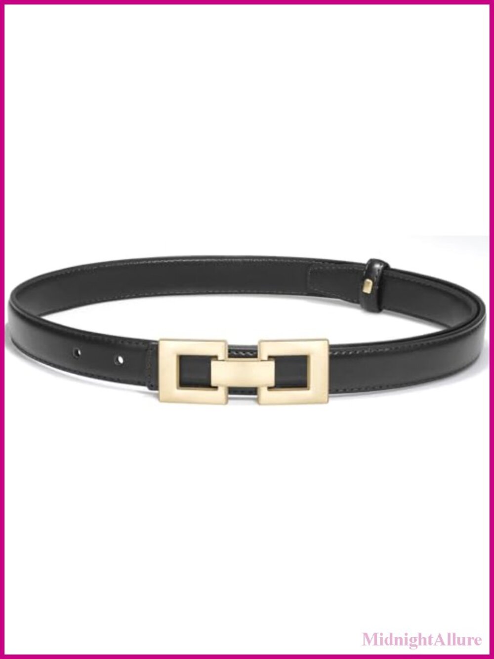 Skinny PU Leather Waist Belt Gold Buckle Adjustable Women's Thin Belt